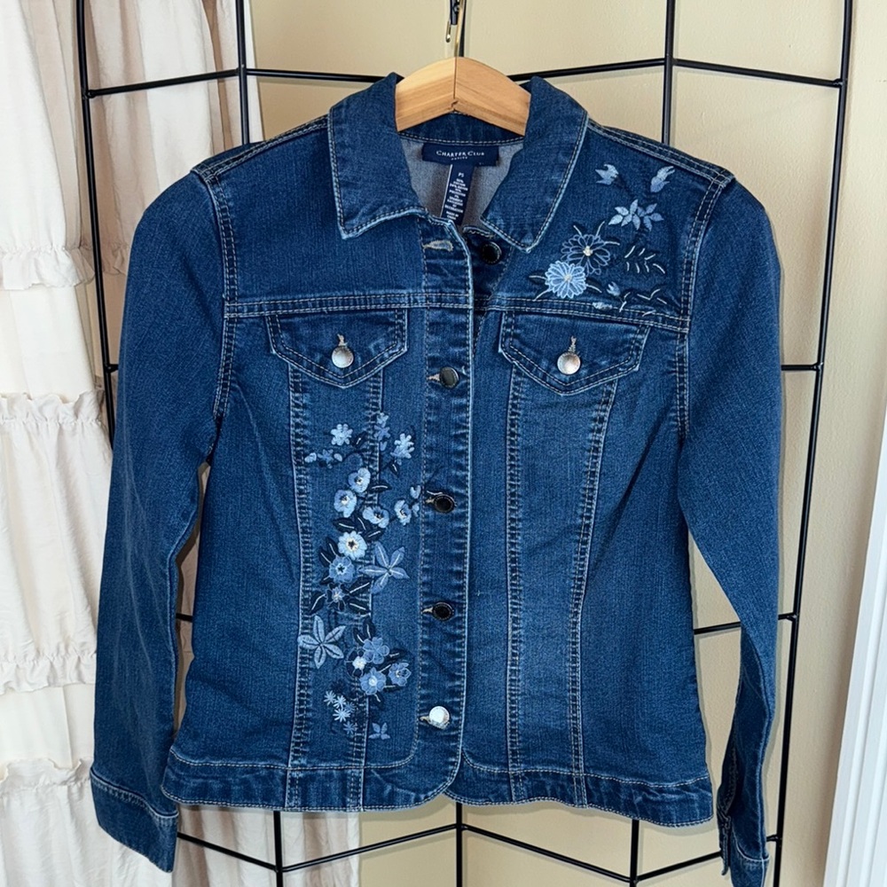 Charter Club Blue Jean Jacket with Artistic Embellishments Size PS NEW